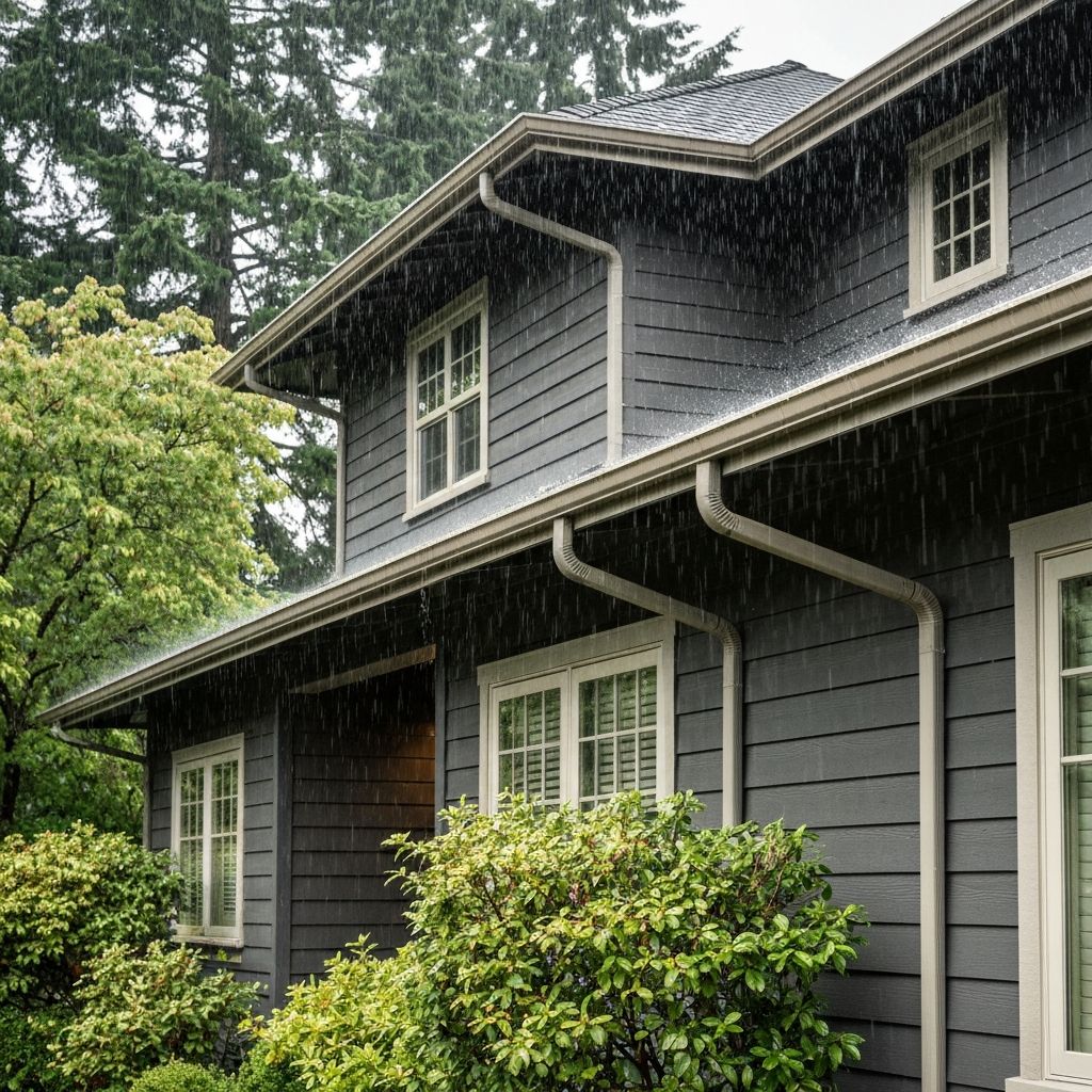 Seattle home with gutters in rain
